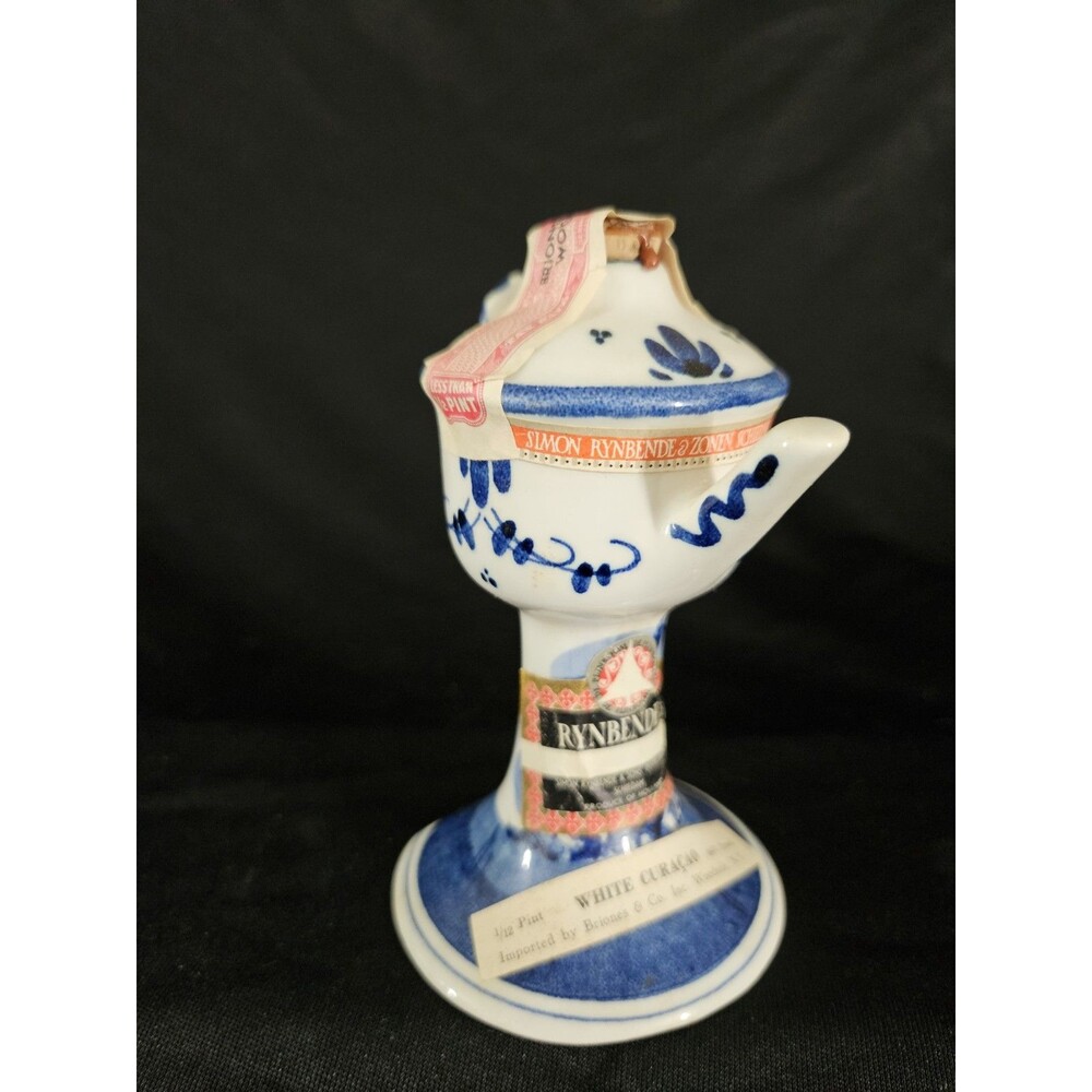 Vintage Delfts White Curacao Liqueur Bottle Rynbende's Holland Sealed No Alcohol